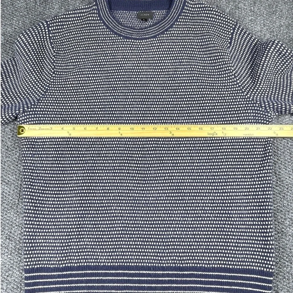 J.Crew Mens Blue White Bird's-Eye Crew Neck Rugged Merino Wool Blend Sweater L